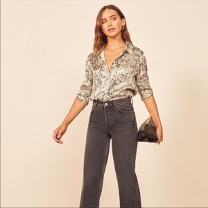 Reformation Silk shirt snakeskin print top M